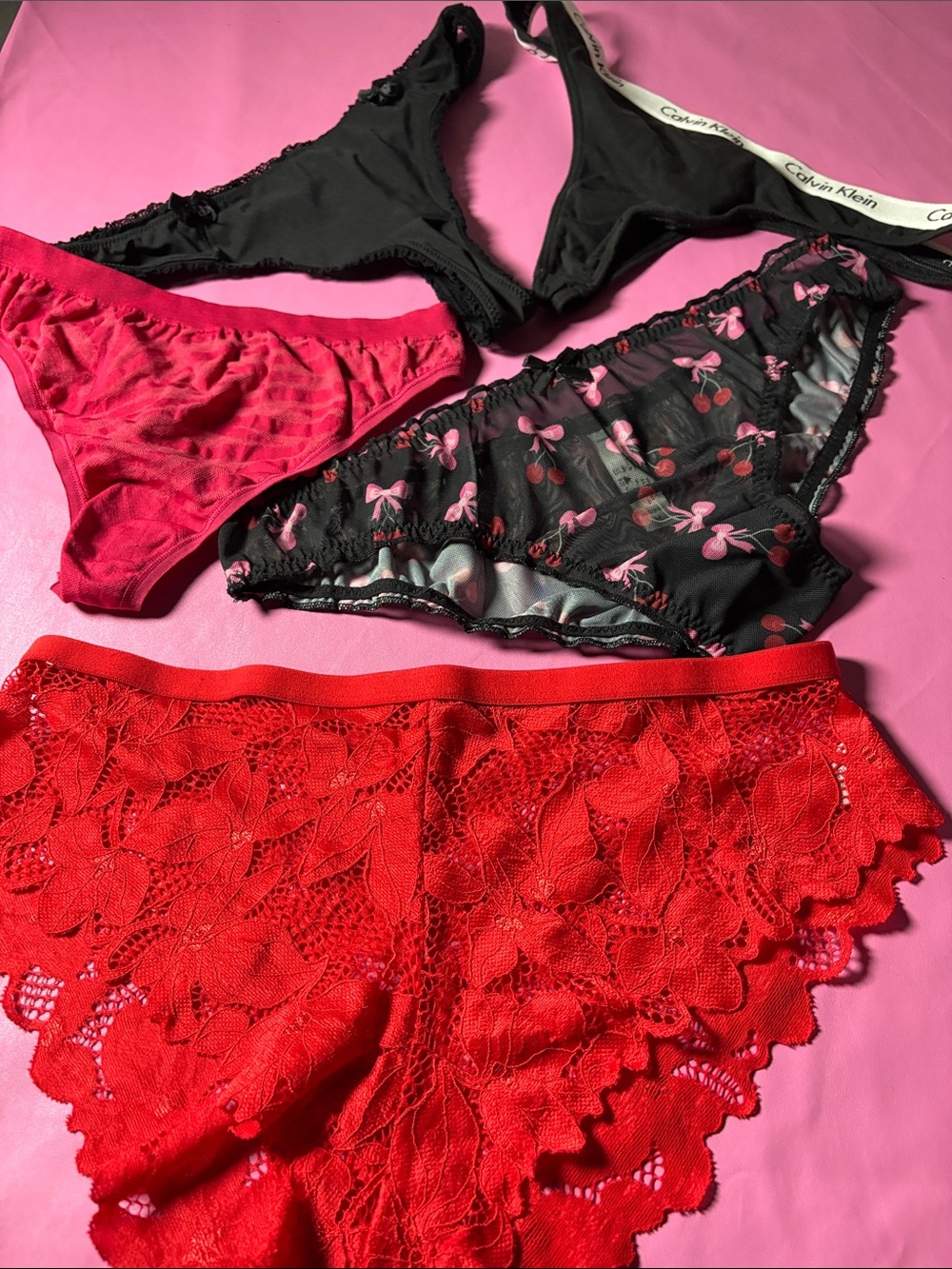 Calvin Klein Black, Red & Pink Mixed Bikini & Lace Brief Set